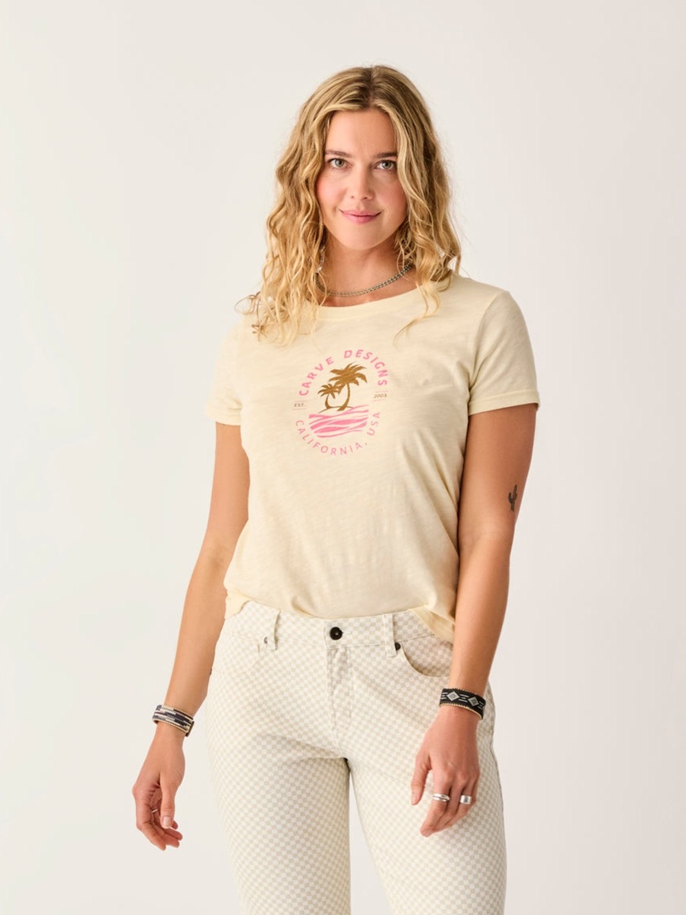 NEW Carve Designs Cassidy Graphic Tee Classic Fit Dogwood Palm Organic Cotton S
